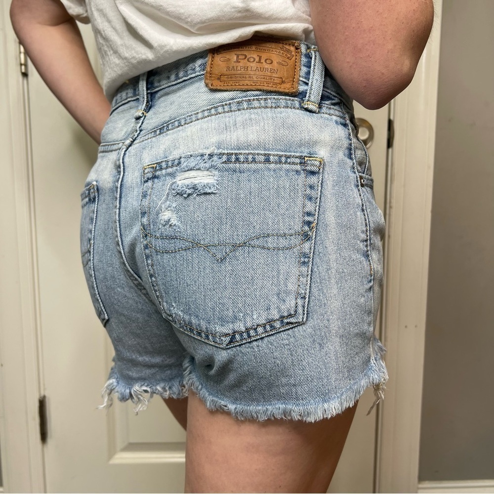 Polo Ralph Lauren Crosby Light Wash Distressed Destroyed Denim Cut Off Shorts
